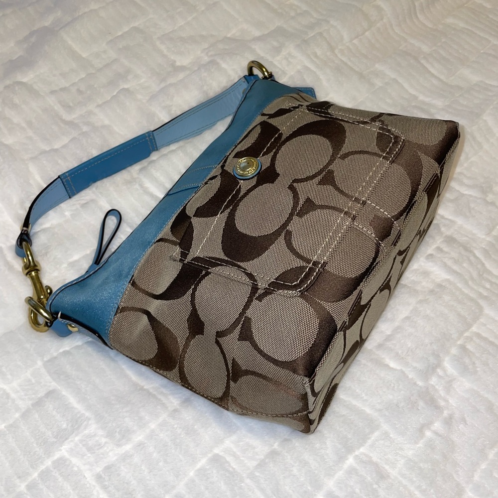 EUC 💫  Coach Brown Blue Signature Zipper Leather Hobo Bag